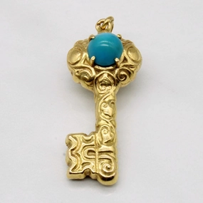 18k Yellow Gold Turquoise Key Charm | 3.15ctw | Glam Choice