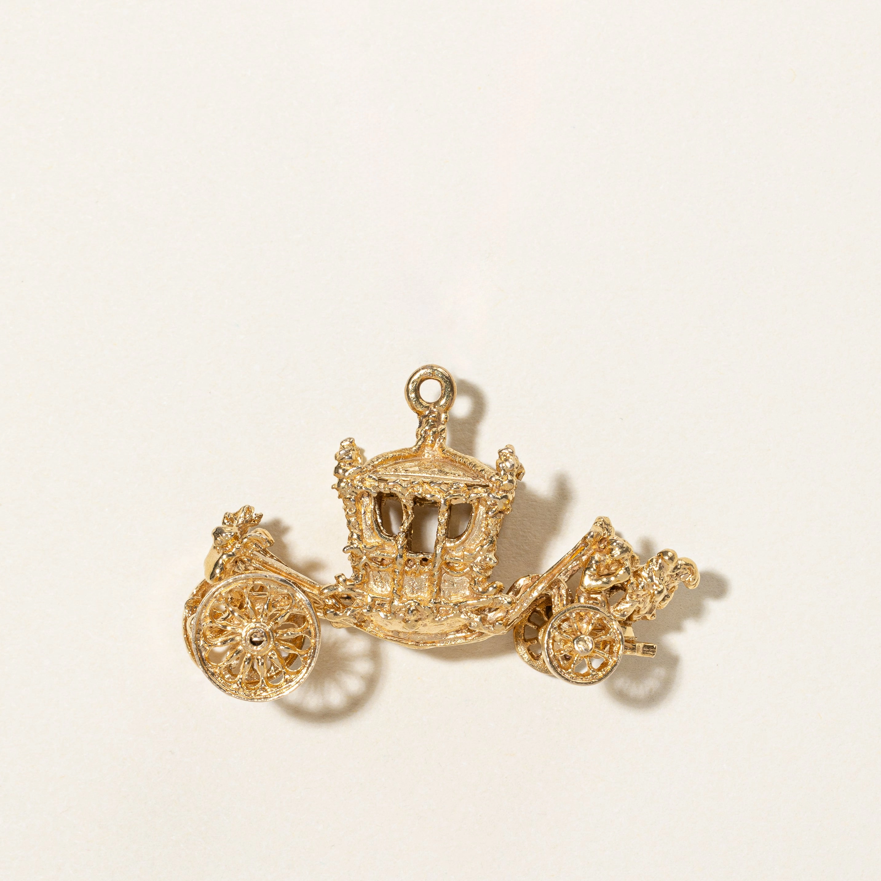 Signature Piece Custom Design Pieces 1971 London 9k Yellow Gold Horse Drawn Carriage Pendant