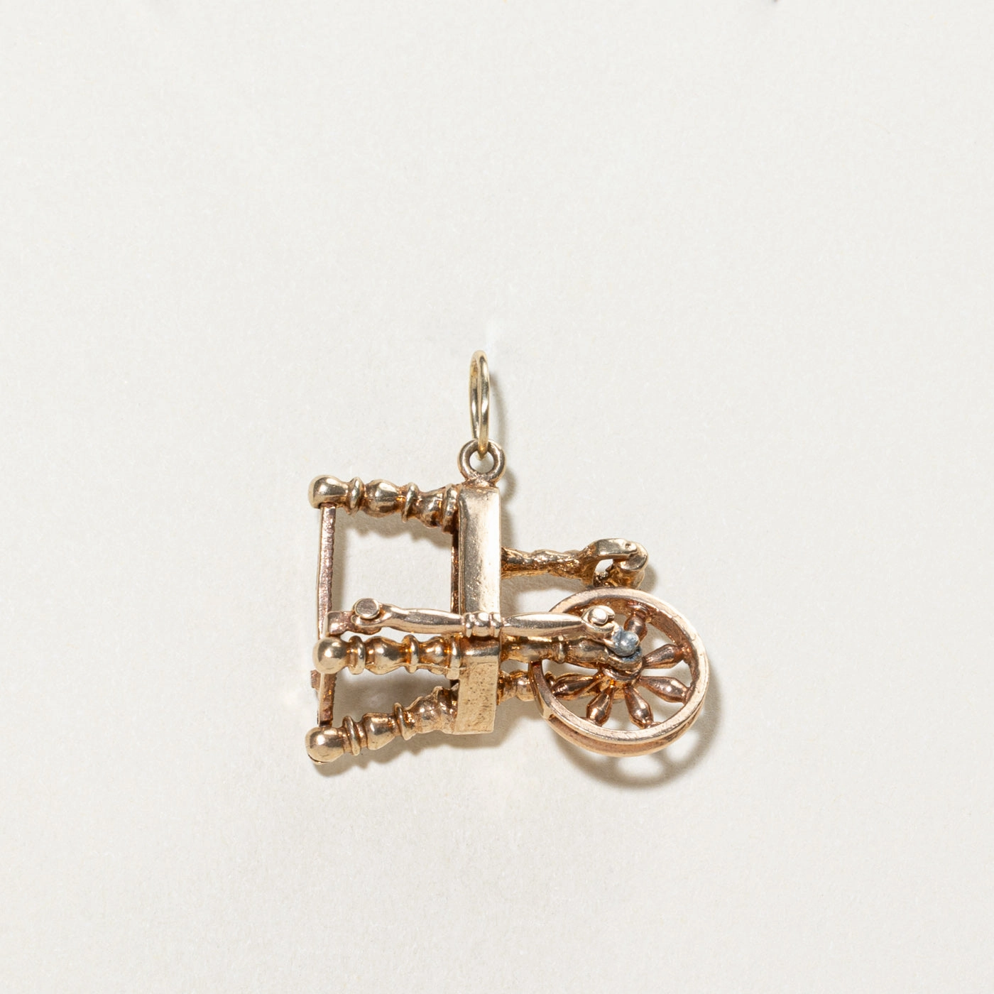 1972 Birmingham 9K Yellow Gold Spinning Wheel Charm Festive Accent