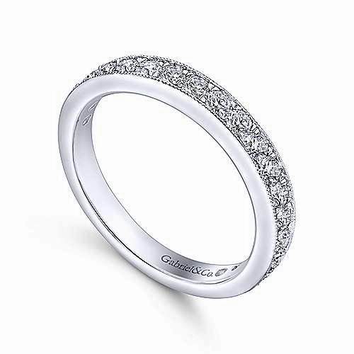 19-Stone Diamond Band with Milgrain Edging 14K White Gold Contemporary Emblem