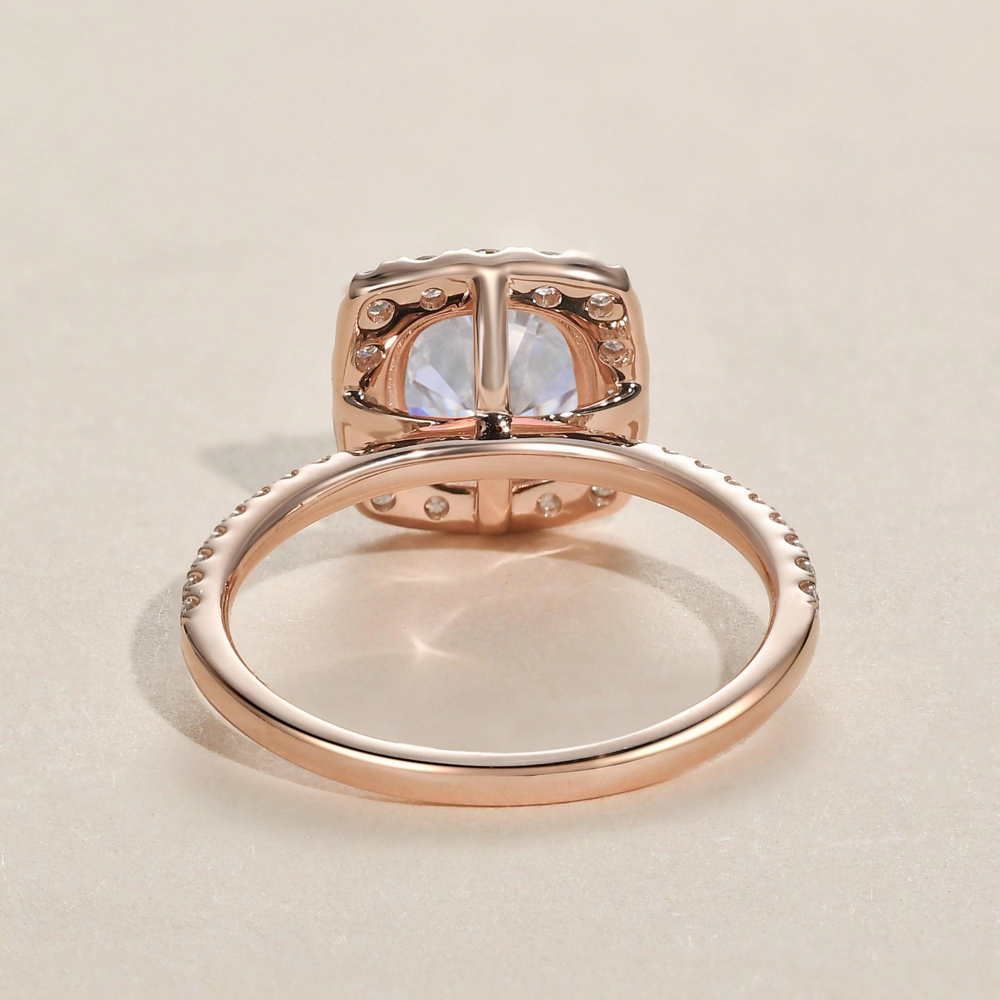 Polished Finish Exquisite Sparkle 1.0ct Cushion Cut Moissanite Pave Halo Gold Ring