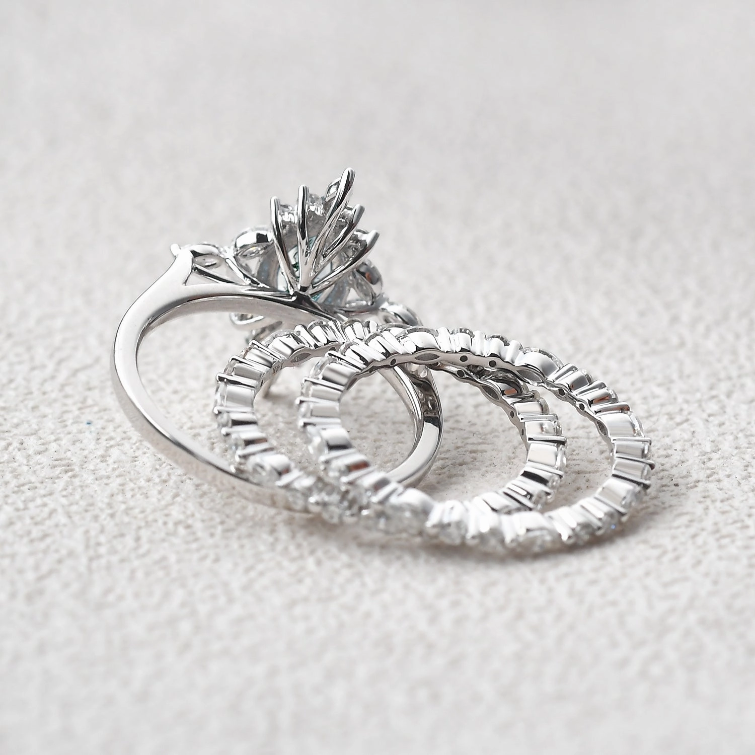 Luxe Design Muted Mood 1.0ct Marquise Cut Moss Agate Cluster Vintage Ring Set 3pcs