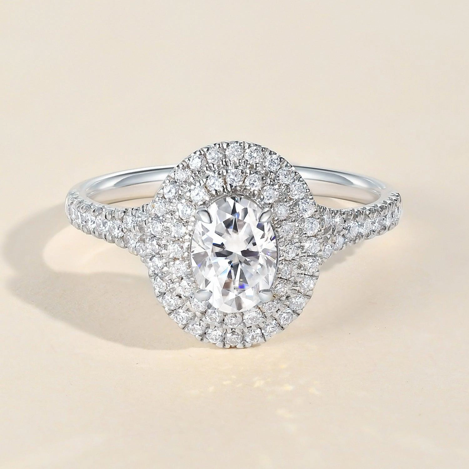 Fresh Sparkle Radiant Shine 1.0ct Oval Cut Moissanite Double Halo Ring