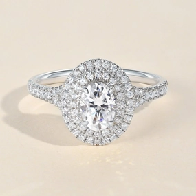 Fresh Sparkle Radiant Shine 1.0ct Oval Cut Moissanite Double Halo Ring