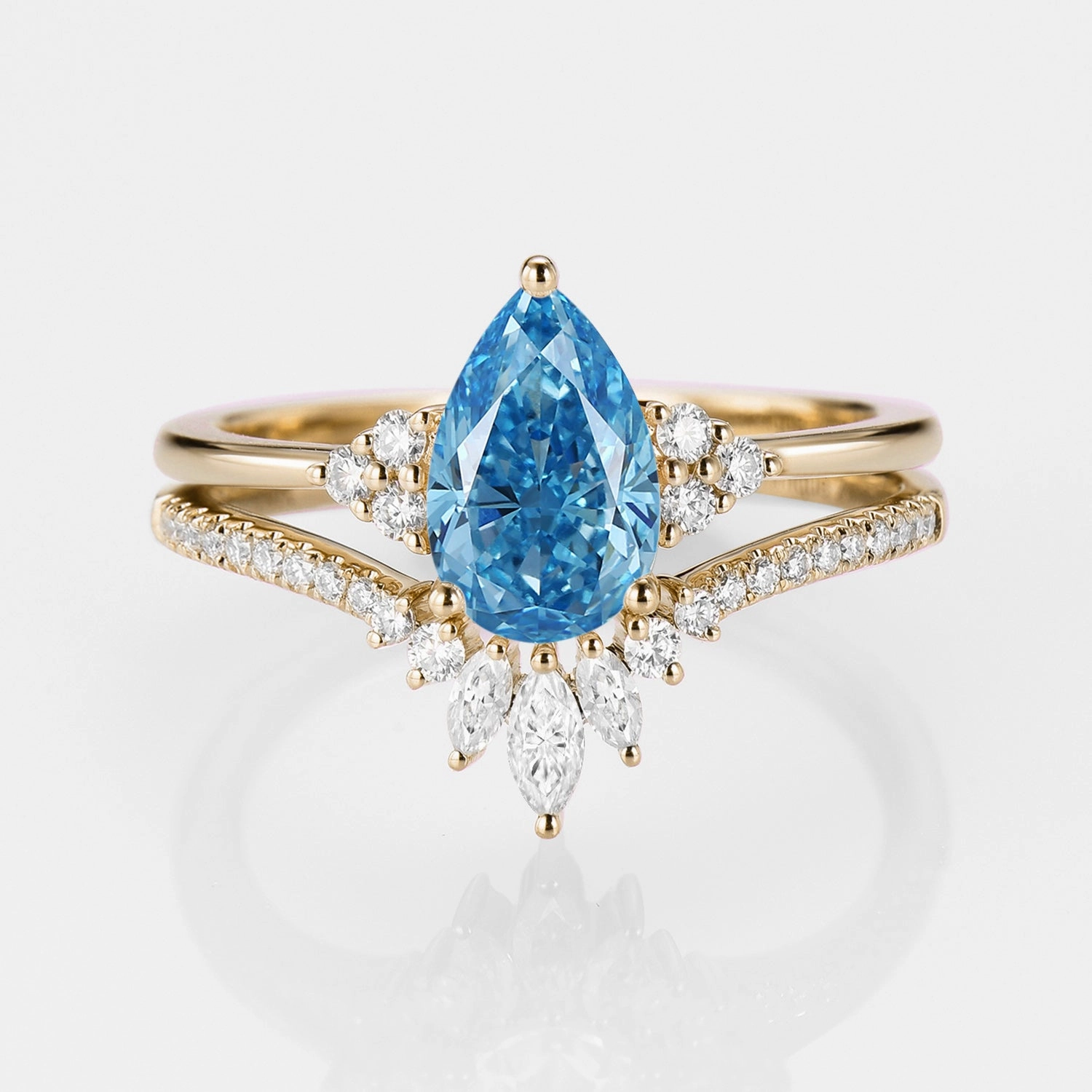 Special Look Luxury Shine 1.0ct Pear Blue Lab Grown Diamond Vintage Ring Set 2pcs - Lydia