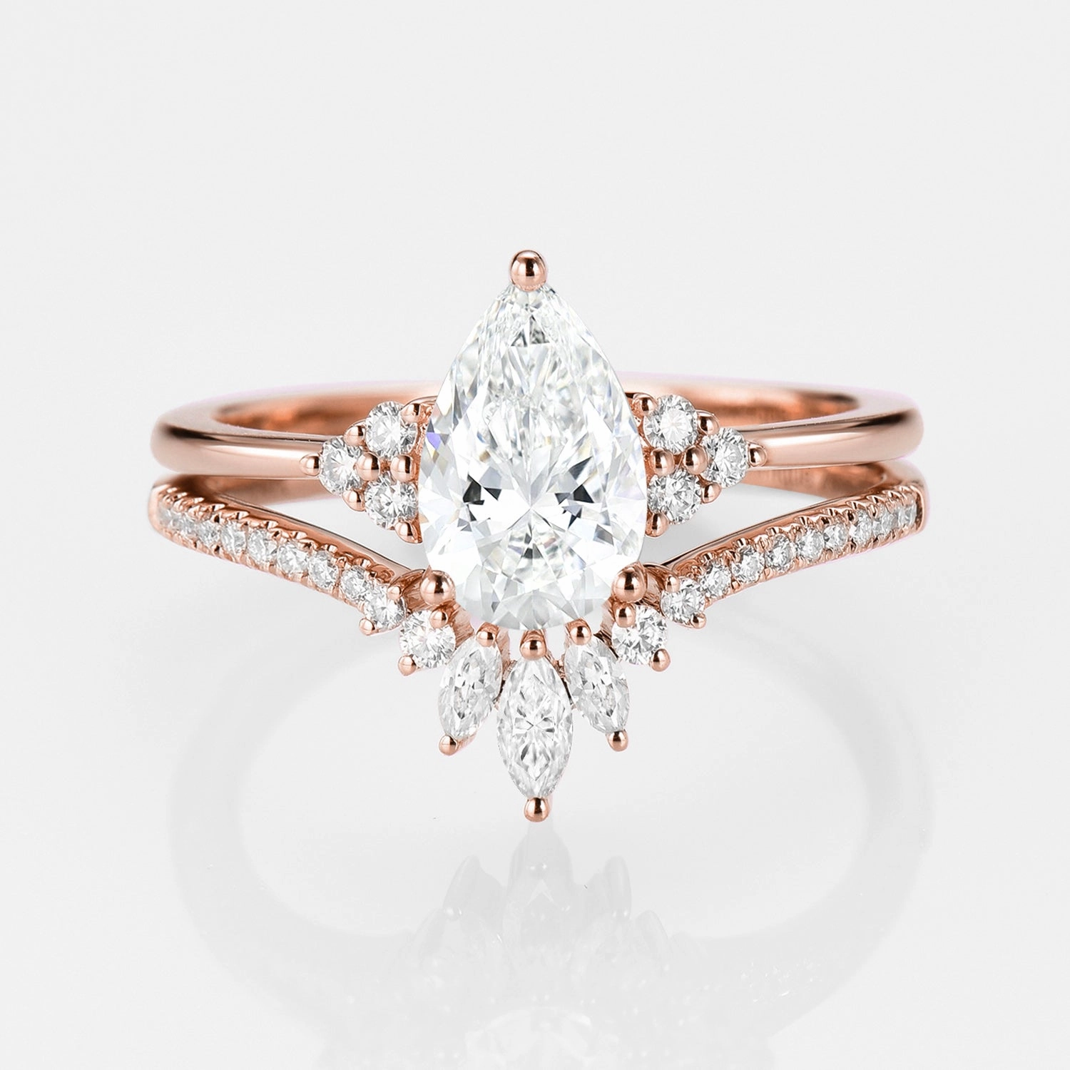 1.0ct Pear Lab Grown Diamond Vintage Ring Set 2pcs - Lydia Effortless Sparkle Vintage Detail