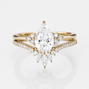 Romantic Accent 1.0ct Pear Lab Grown Diamond Vintage Ring Set 2pcs - Lydia