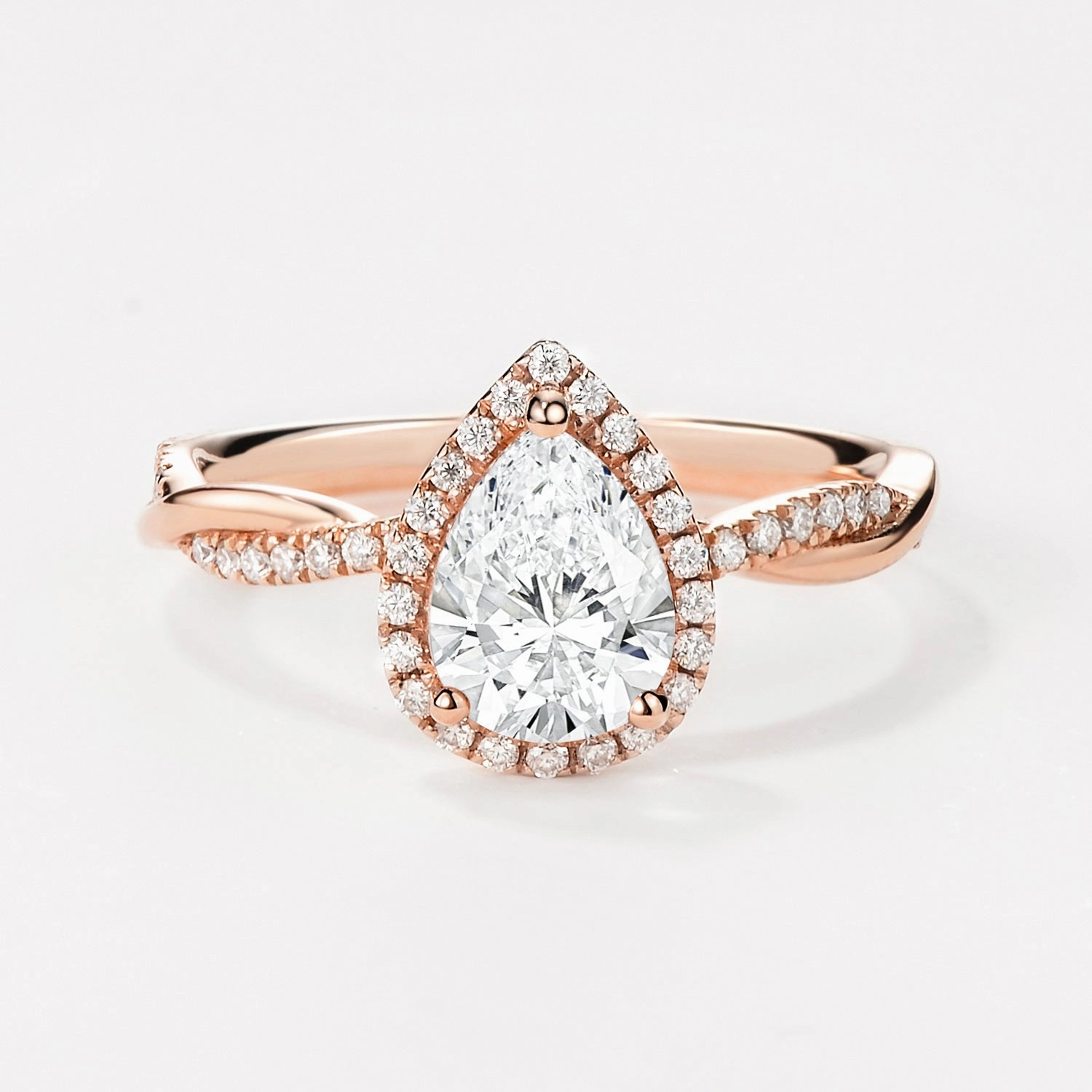 1.0ct Pear Shaped Lab Grown Diamond Infinity Halo Gold Ring Shine Accent Statement Touch