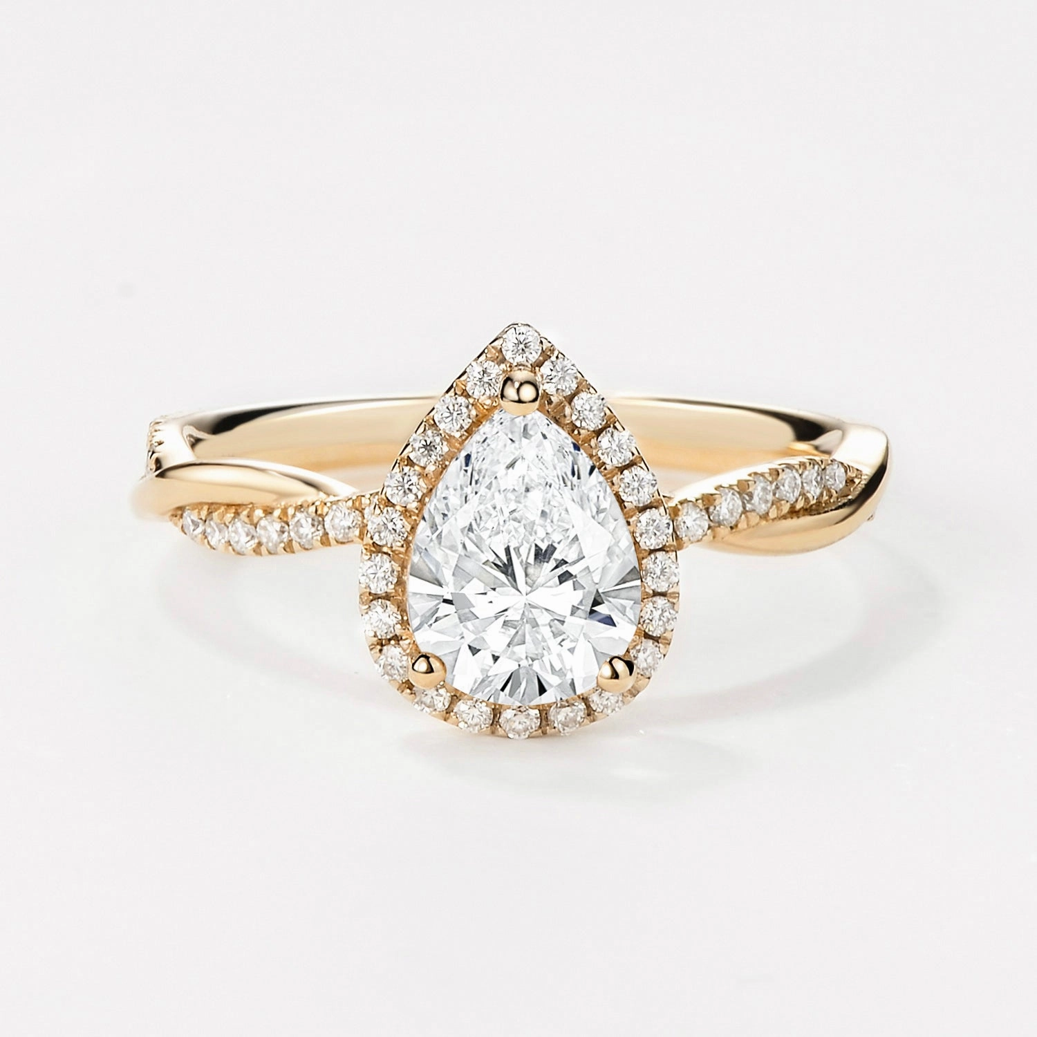 1.0ct Pear Shaped Lab Grown Diamond Infinity Halo Gold Ring Creative Form Creative Edge