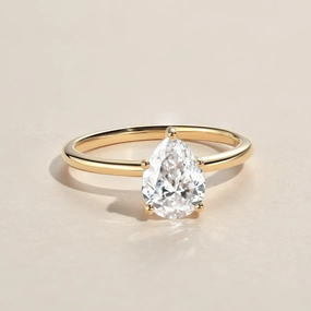 1.0ct Pear Shaped Moissanite Classic Solitaire Ring Seasonal Match Quick Layer