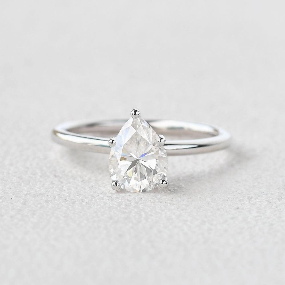 1.0ct Pear Shaped Moissanite Classic Solitaire Ring Minimal Form