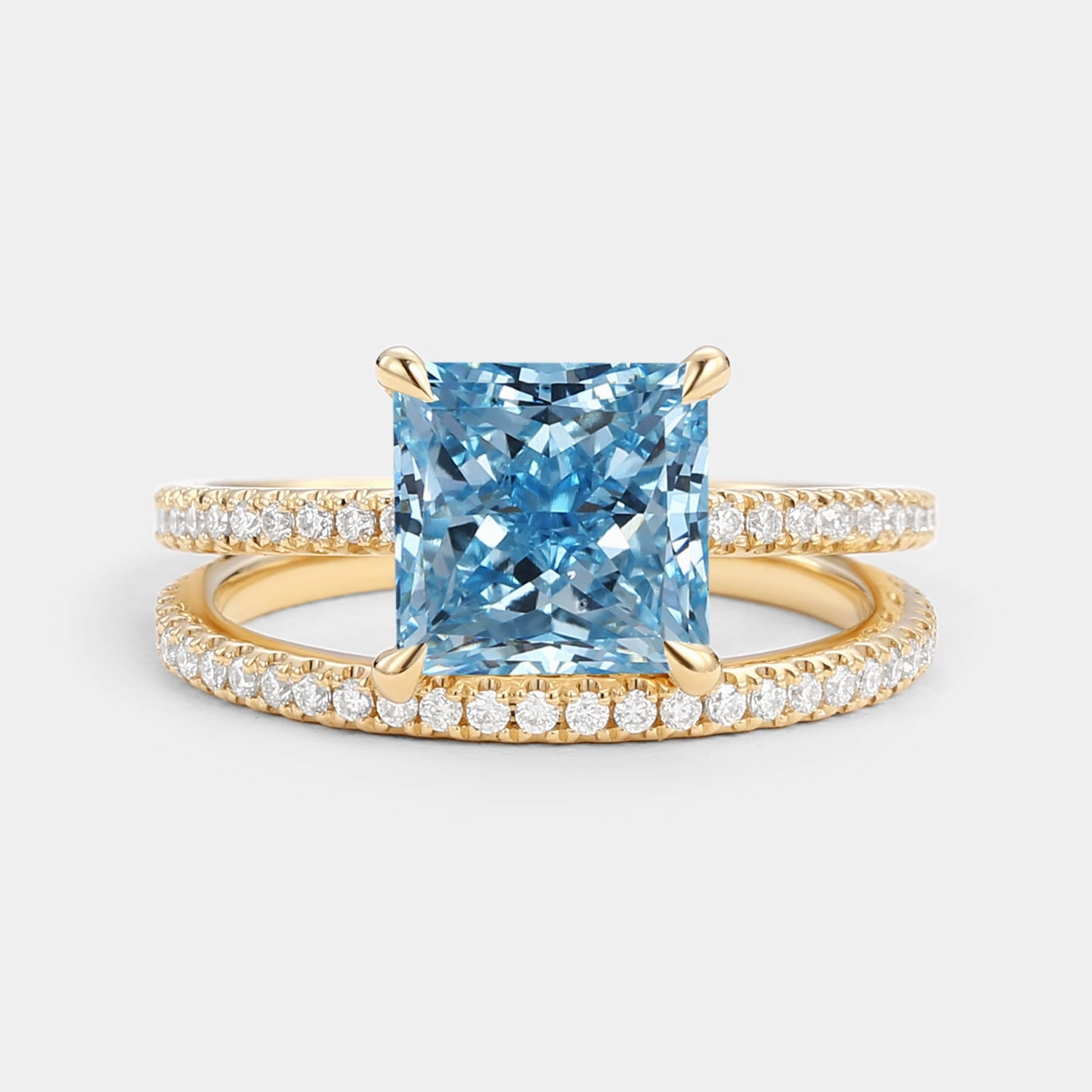 Sleek Shine 1.0ct Princess Cut Blue Lab Grown Diamond Engagement Ring Set 2pcs - Belle