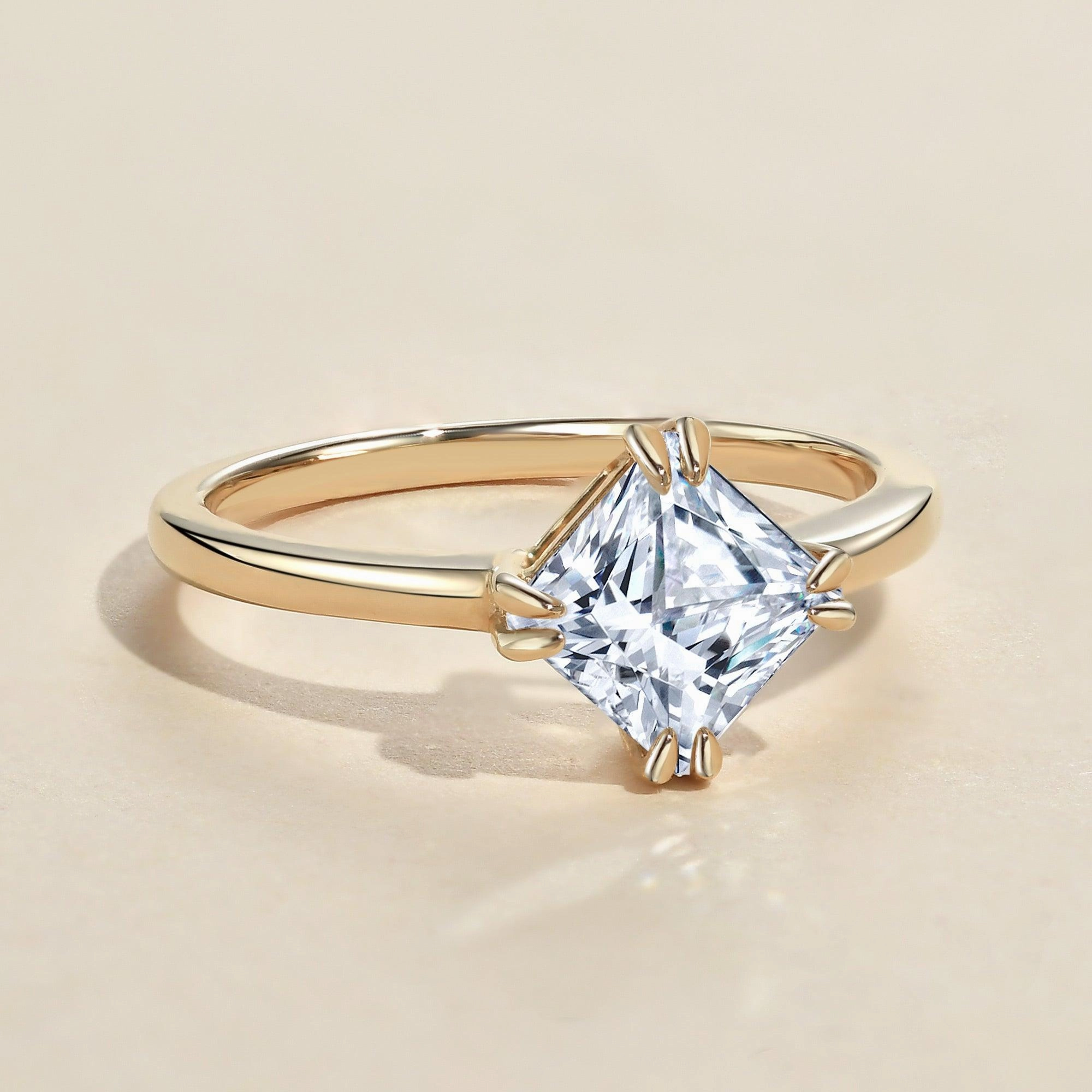 Custom Feel Captivating Piece 1.0ct Princess Cut Moissanite Double-Claw Solitaire Ring