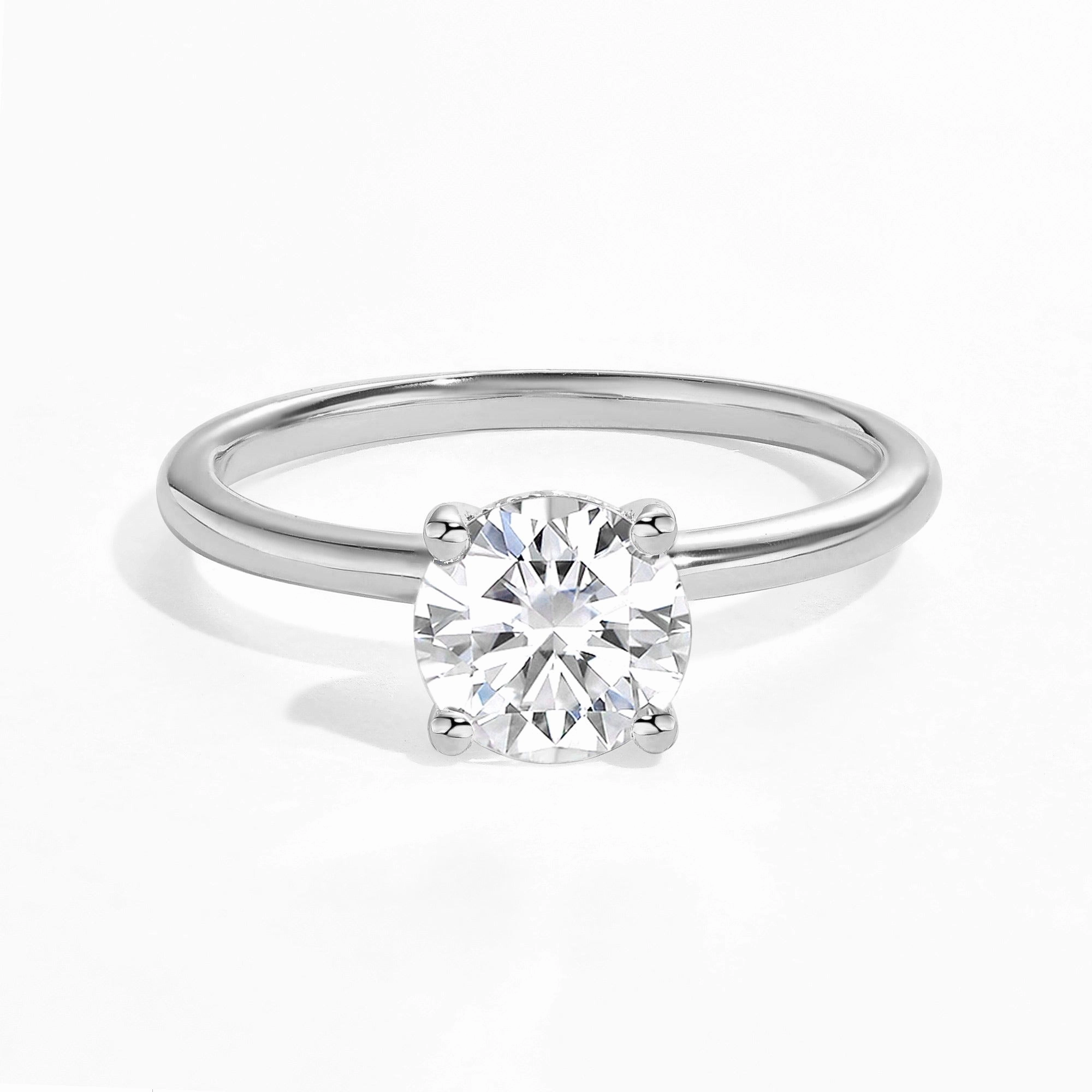 Radiant Spark Modern Craft 1.0ct Round Cut Moissanite Classic Hidden Halo Solitaire Ring