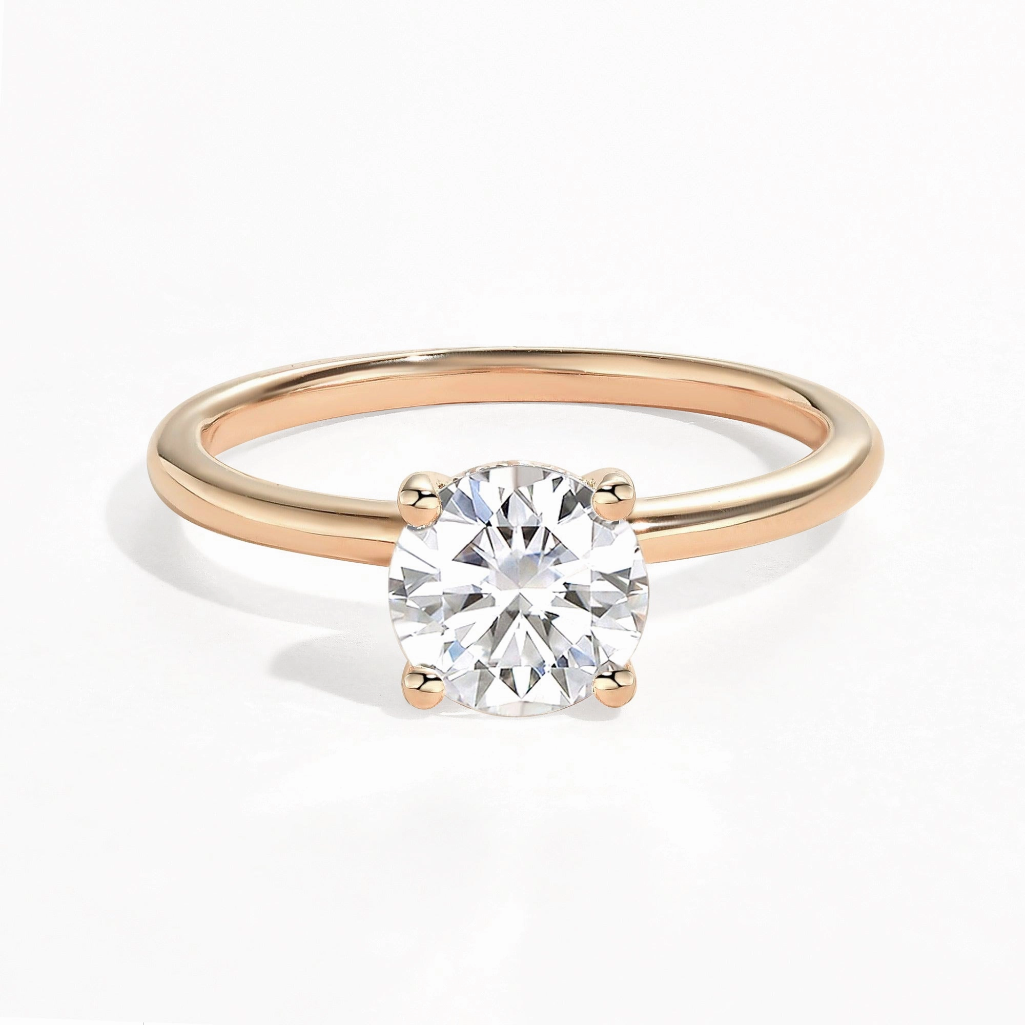 1.0ct Round Cut Moissanite Classic Hidden Halo Solitaire Ring Dainty Finish All Day Spark