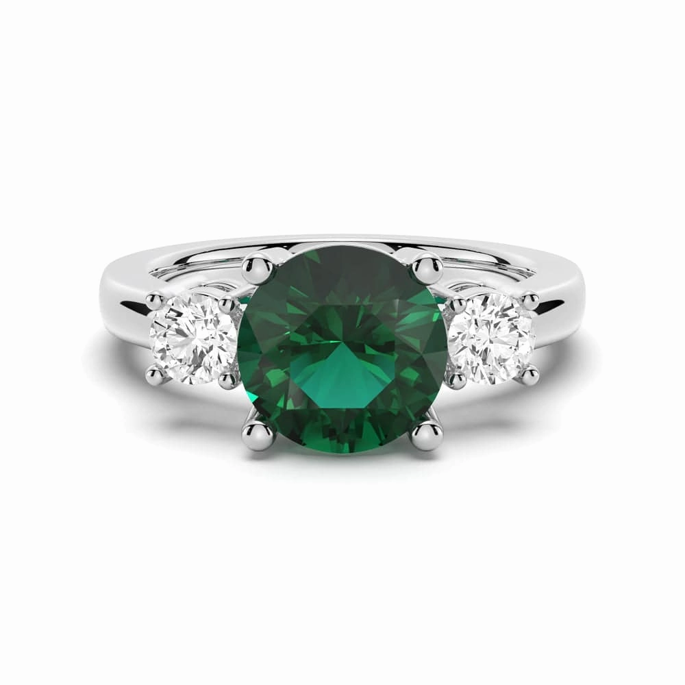 Shine Moment 1.5 CT. Classic Three Stone  Emerald and White Sapphire Ring