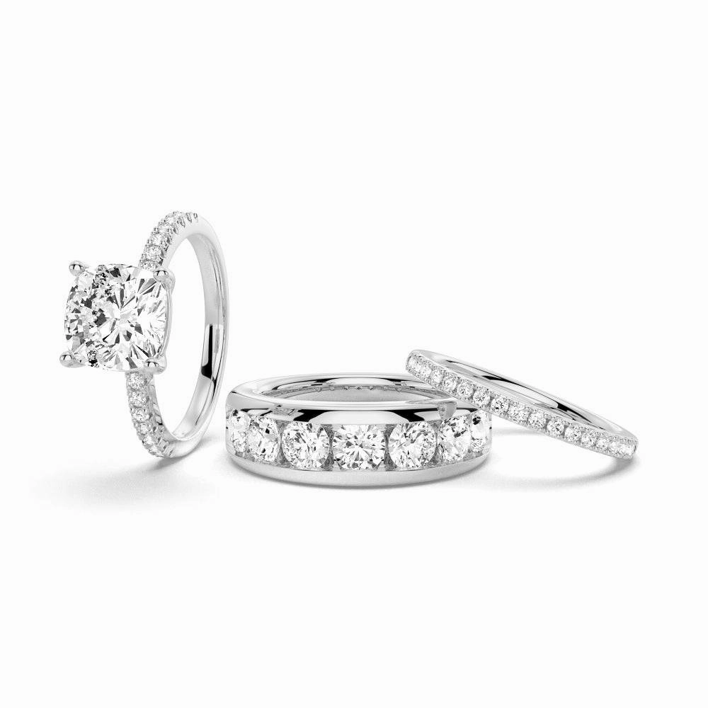 Event Look fashion lover 1.5 CT. Cushion Shaped Moissanite Couple's Ring Set with Men's Wedding Band