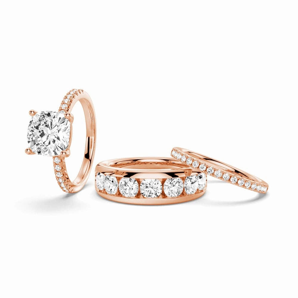 Premium Highlight Chic Shape 1.5 CT. Cushion Shaped Moissanite Couple's Ring Set with Men's Wedding Band