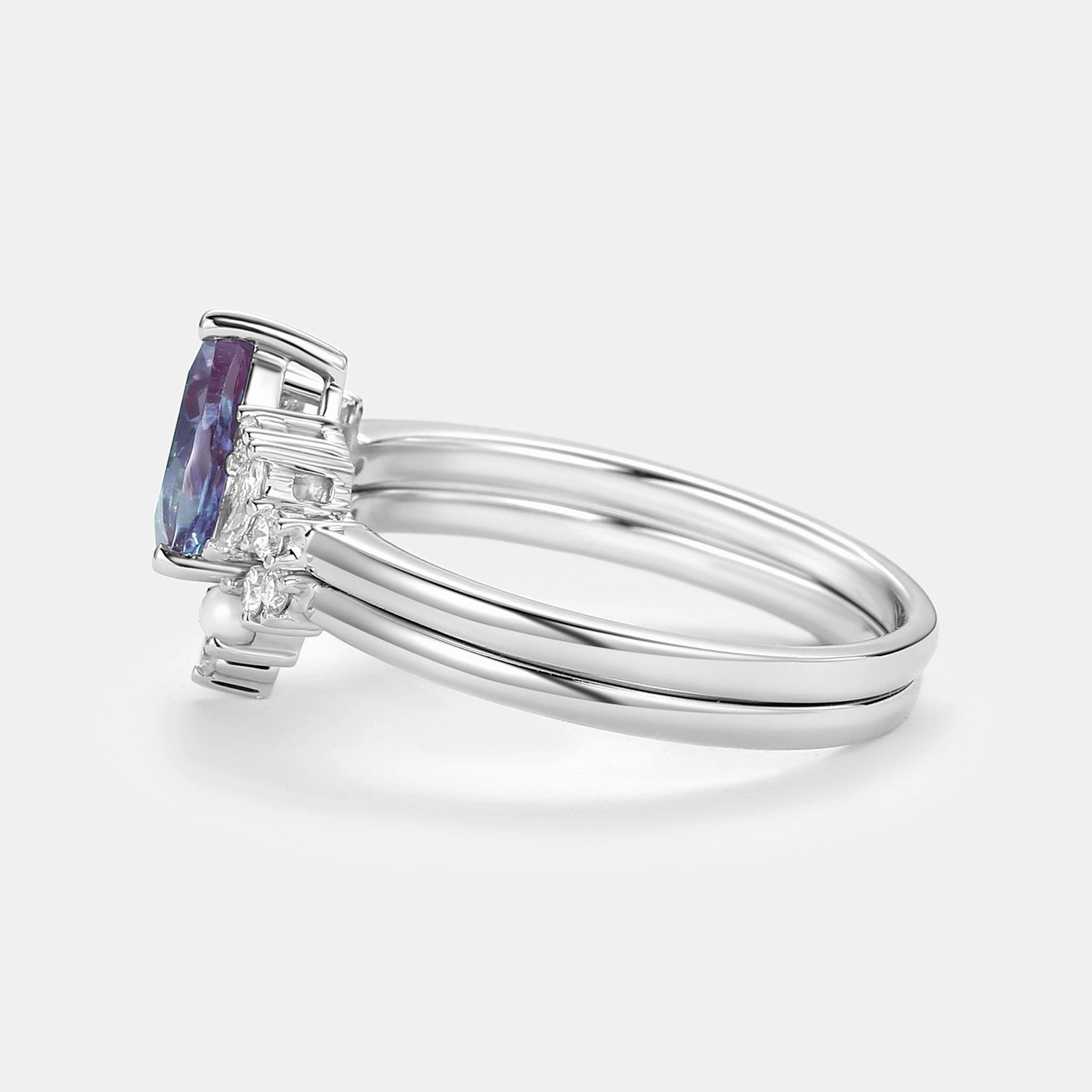 Perfect Sparkle Modern Chic 1.5ct Lab Alexandrite Pearl-fect Vintage Cluster Ring Set 2pcs - Zhuri