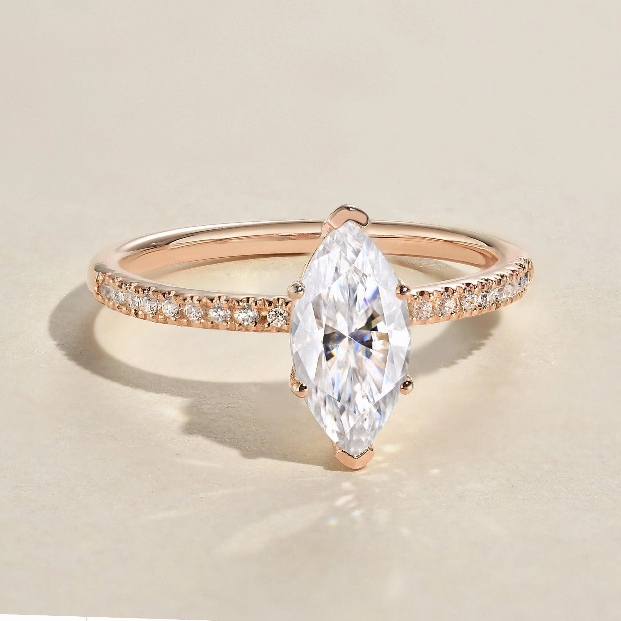 1.5ct Marquise Moissanite Pave Classic Solitaire Engagement Ring Sleek Glamour Balanced Detail