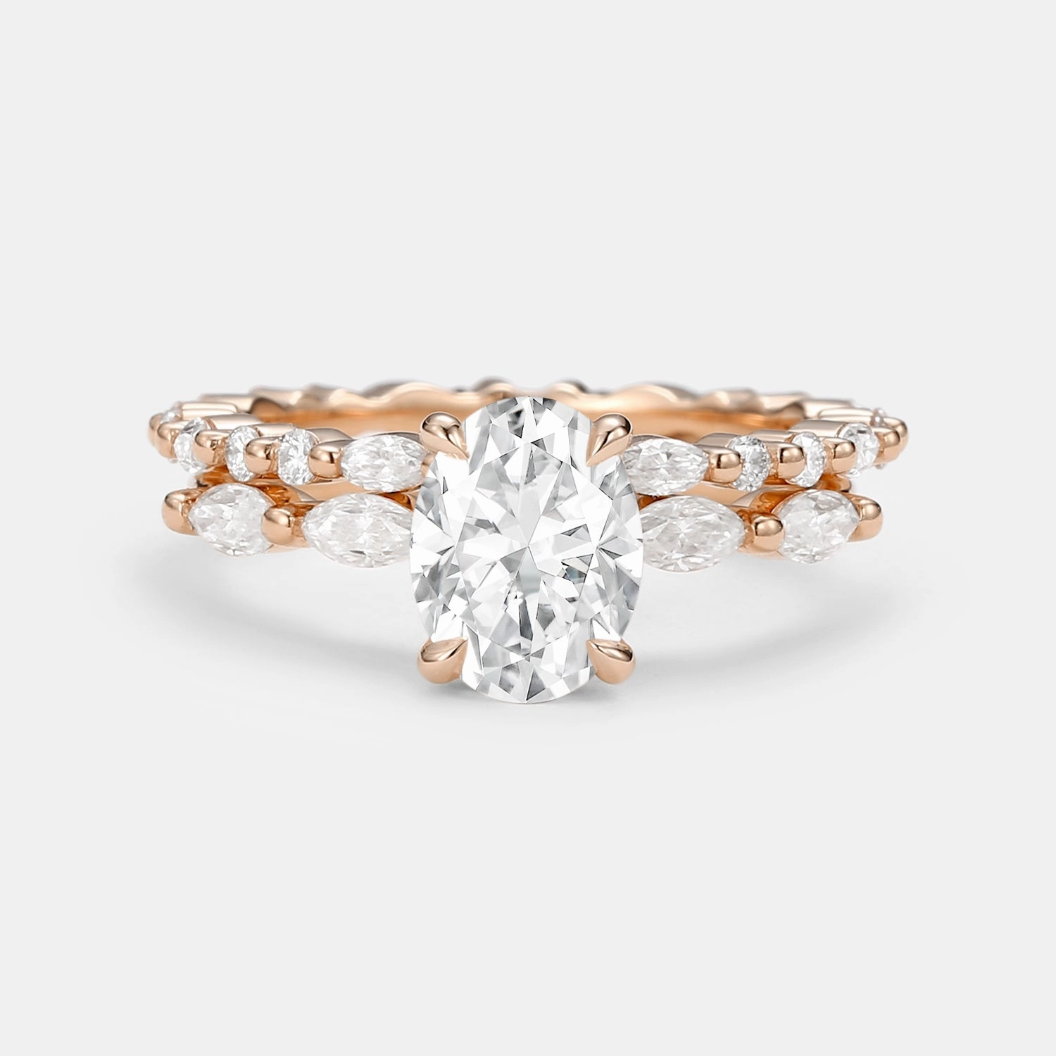 1.5ct Oval Cut Moissanite Pave Vintage Solitaire Ring Set 2pcs Formal Event