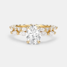 1.5ct Oval Cut Moissanite Pave Vintage Solitaire Ring Set 2pcs Brunch Date