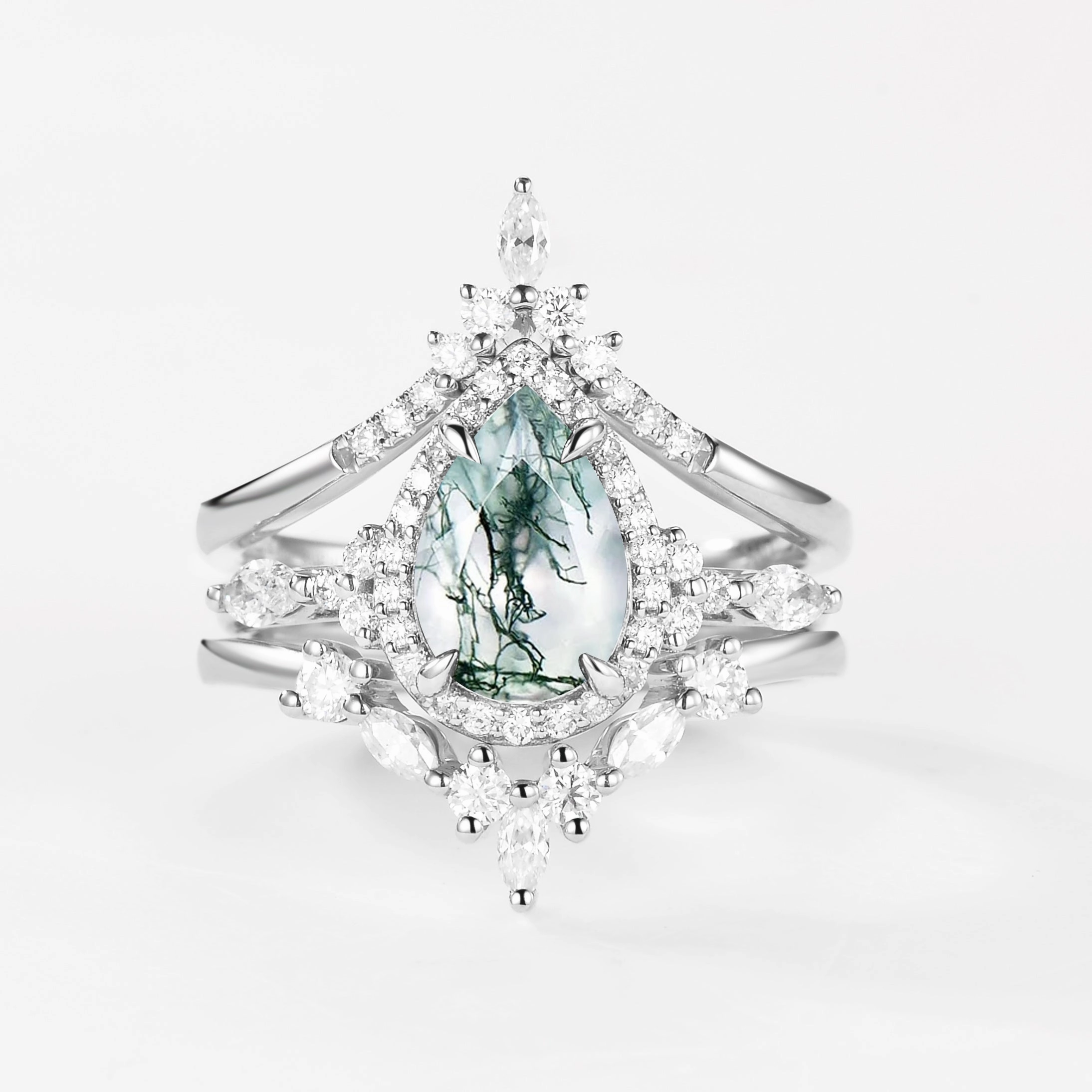 Bold Touch 1.5ct Pear Cut Black Rutilated Quartz Gold Ring Set 3pcs - Louisa