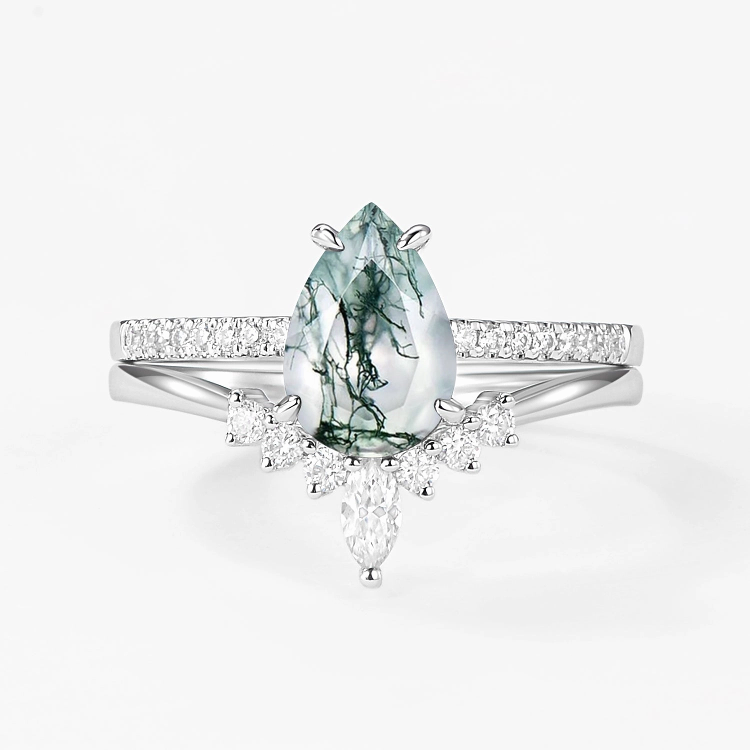 1.5ct Pear Shaped Black Rutilated Quartz Engagement Ring Set 2pcs Refined Quality