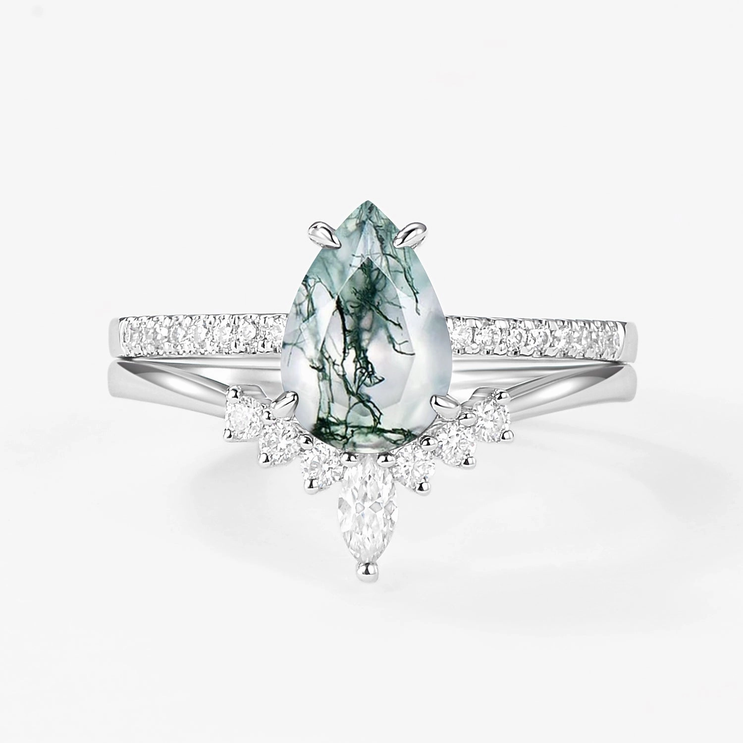 Captivating Touch 1.5ct Pear Shaped Black Rutilated Quartz Engagement Ring Set 2pcs