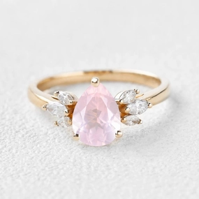 1.5ct Pear Shaped Rose Quartz Butterfly Cluster Ring Natural Flow Romantic Feel