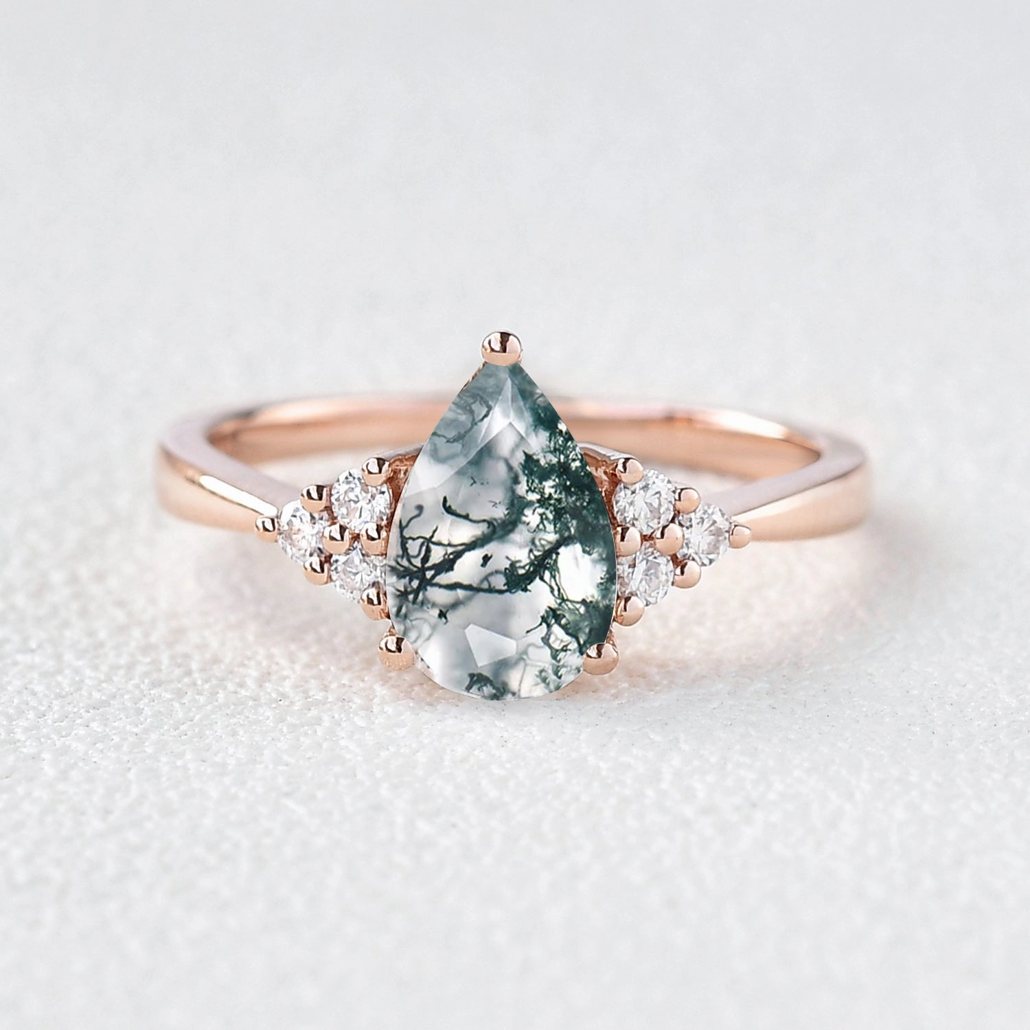 Glamorous Design 1.5ct Signature Pear Moss Agate Vintage Cluster Ring - Lydia