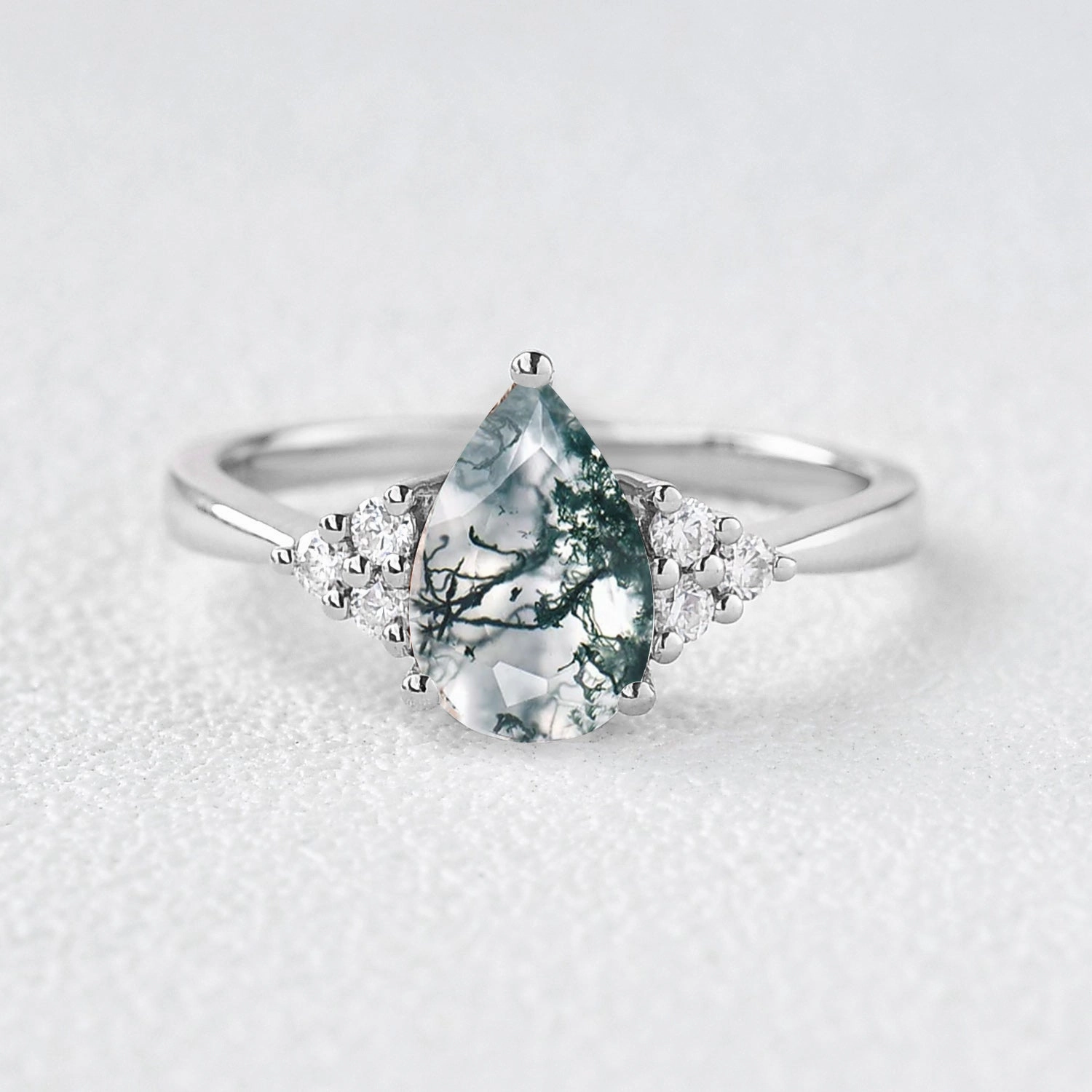 1.5ct Signature Pear Moss Agate Vintage Cluster Ring - Lydia night look