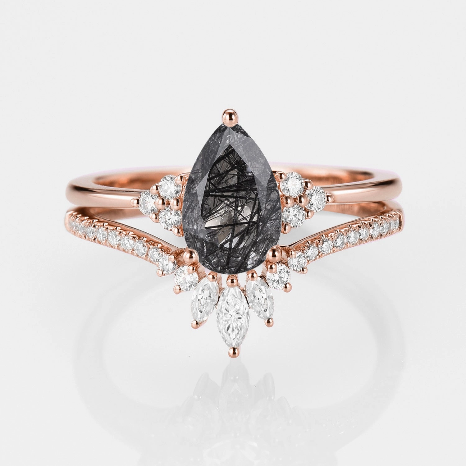 Holiday Outfit Neutral Vibe 1.5ct Signature Pear Vintage Moss Agate Engagement Ring Set 2pcs - Lydia