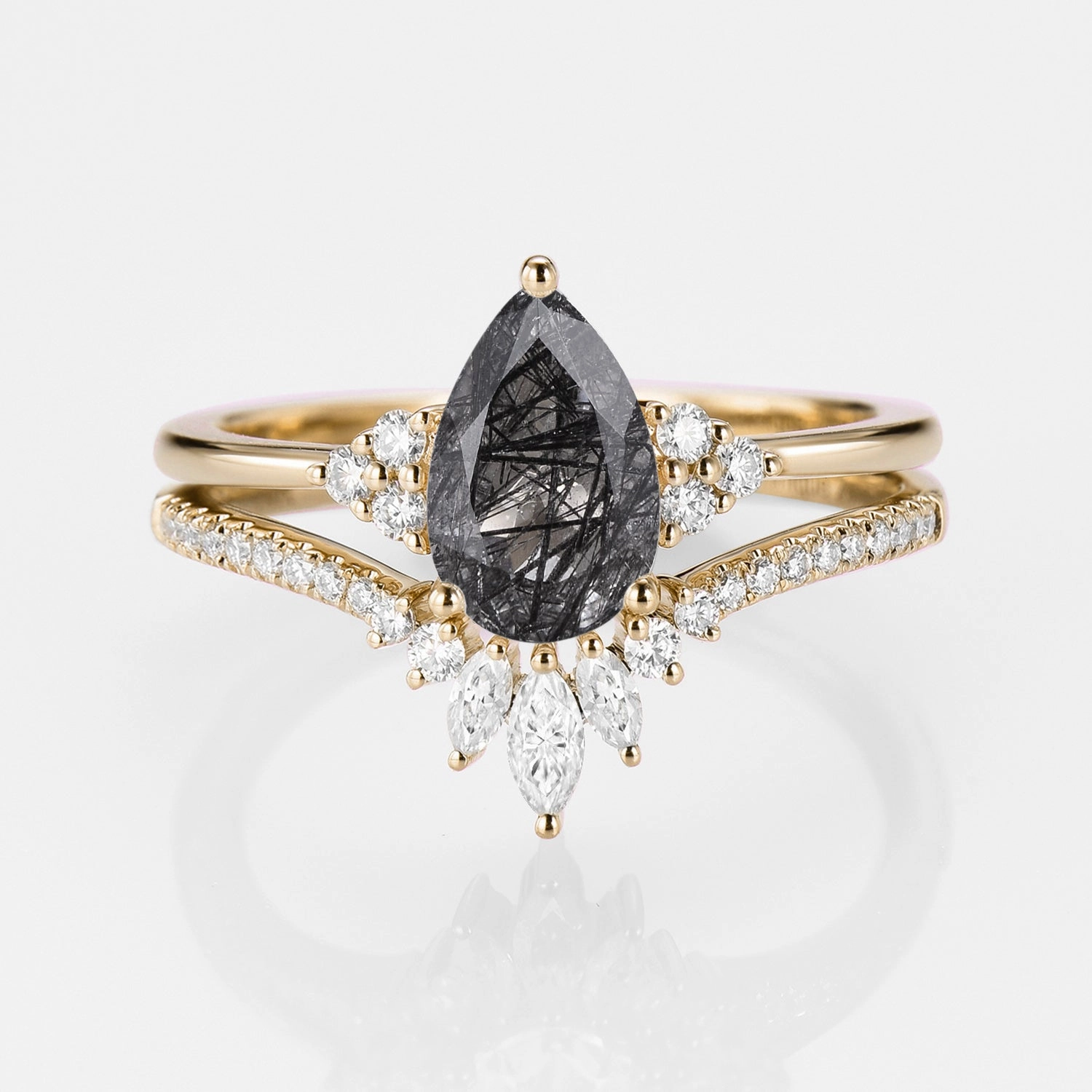 1.5ct Signature Pear Vintage Moss Agate Engagement Ring Set 2pcs - Lydia Starry Night