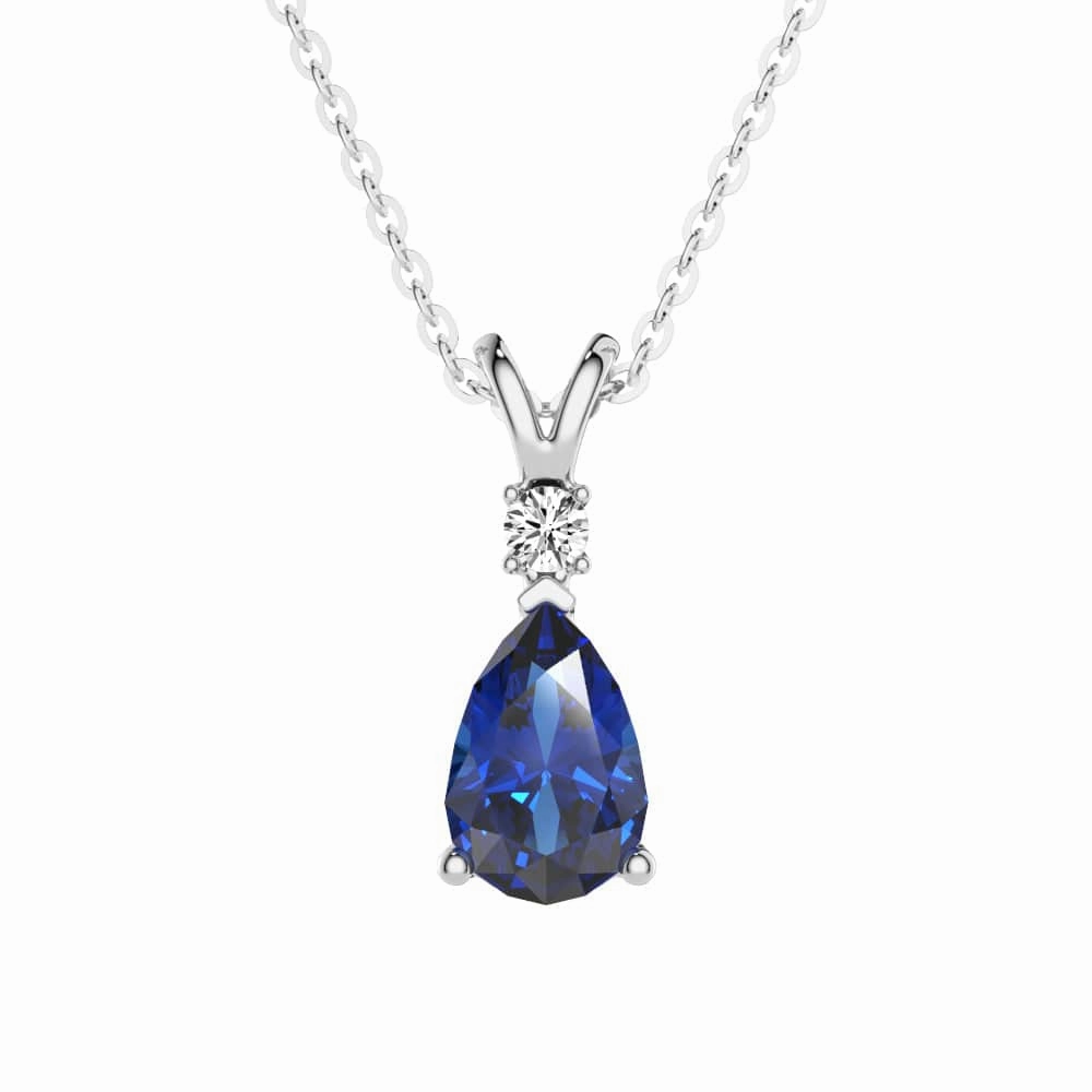 Trendy Gifts 1.7 CT. Pear Blue Sapphire Solitaire Pendant with White Sapphire