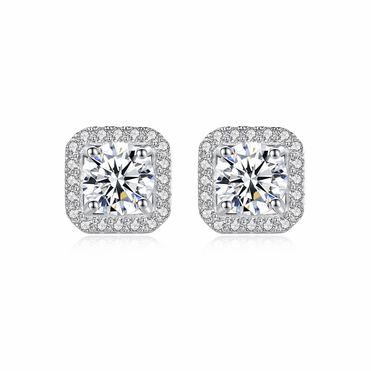 1 Carat Square Diamond Halo Earrings | S925 | Moissanite Bridal Ready Model Ready