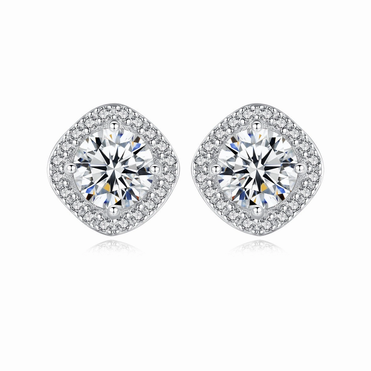 Formal Fit 1 Carat Square Halo Diamond Earrings | S925 | Moissanite
