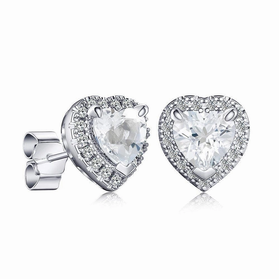 1 CT. Heart Shaped Birthstone Stud Earrings with Halo Delicate Style