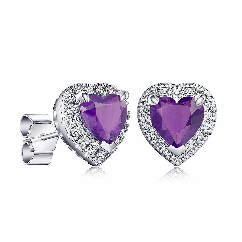 1 CT. Heart Shaped Birthstone Stud Earrings with Halo Luxury Edge Bright Pop