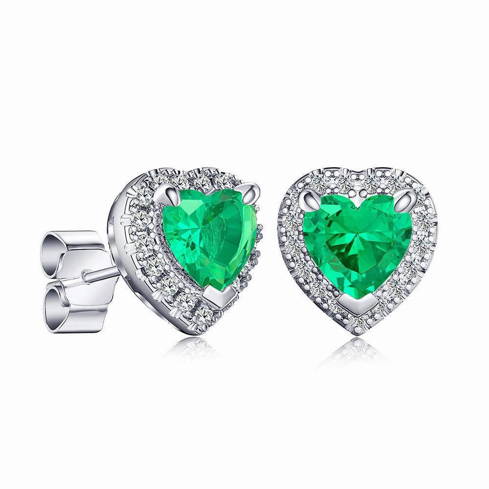 1 CT. Heart Shaped Birthstone Stud Earrings with Halo Charming Details