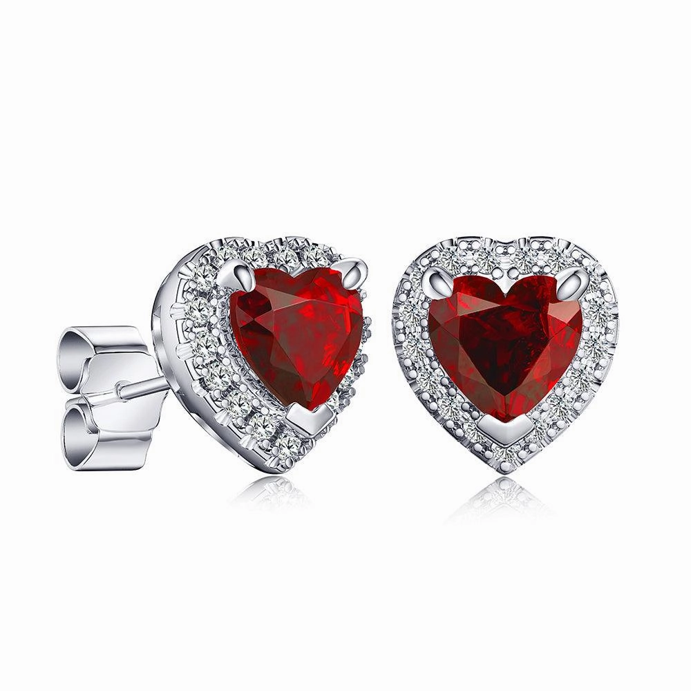 Custom Style Cool Layer 1 CT. Heart Shaped Birthstone Stud Earrings with Halo