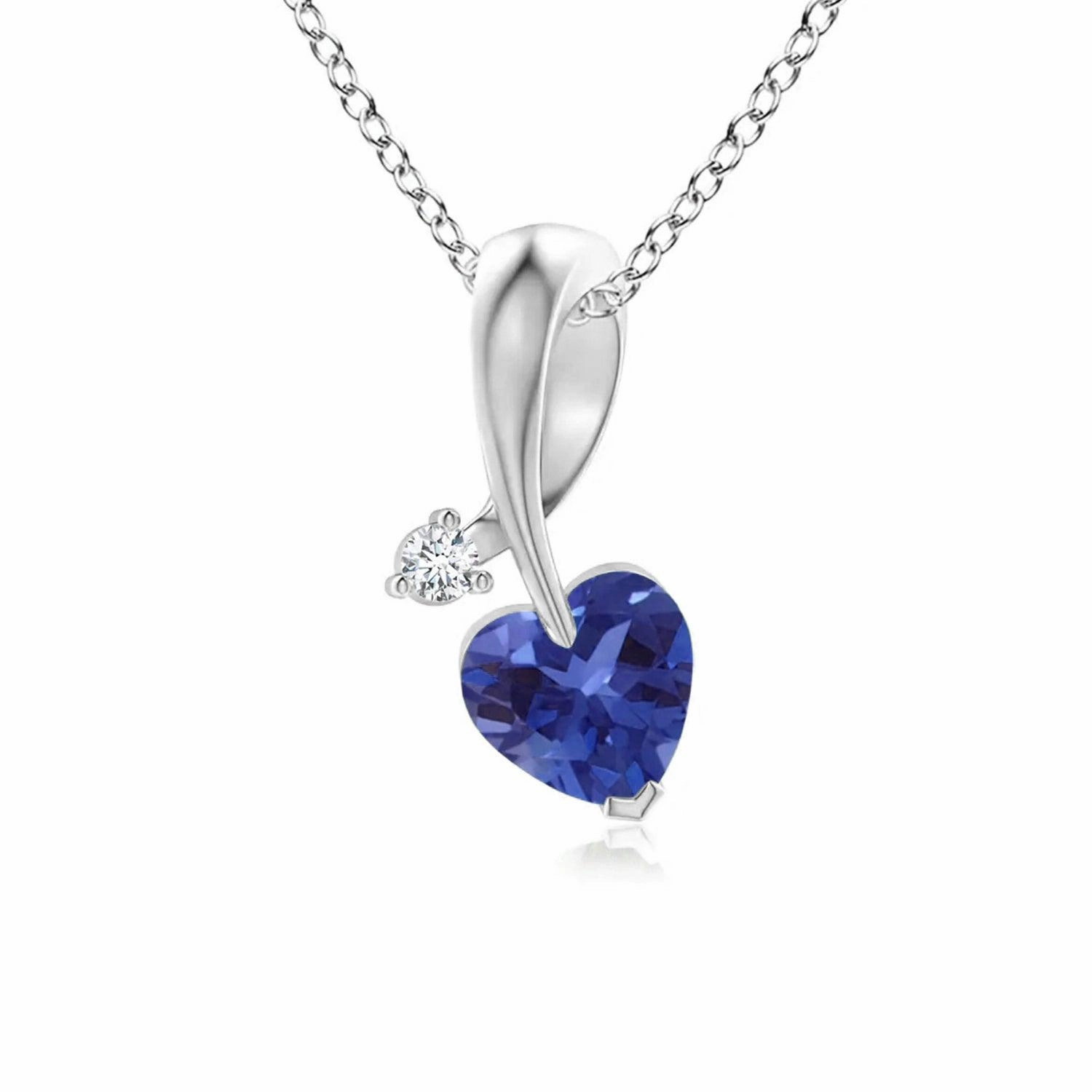 Flat Frame Everyday Glow 1 CT. Heart Shaped Sapphire Ribbon Pendant with Diamond