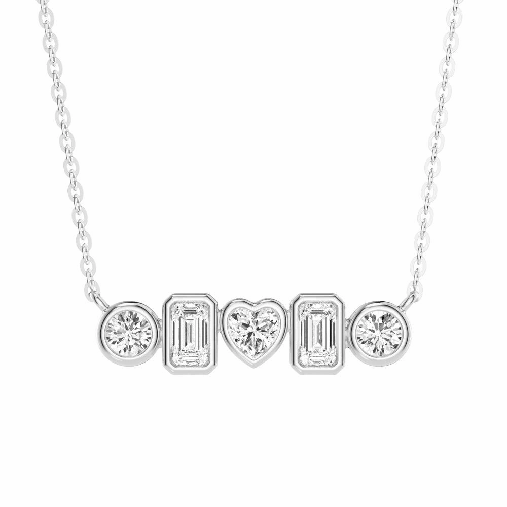 1 CT. Multi Shape Moissanite Bezel Five Stone Fashion Pendant Necklace Bold Shine Glow Look