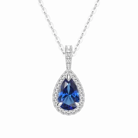 Pure Form 1 CT. Pear Shaped Sapphire Pendant with Pav?? Diamond Halo