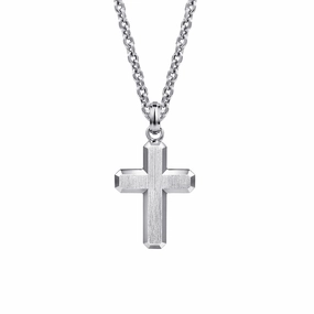Sleek Radiance Shiny Touch 22 Inch 925 Sterling Silver Brushed Cross Pendant Necklace