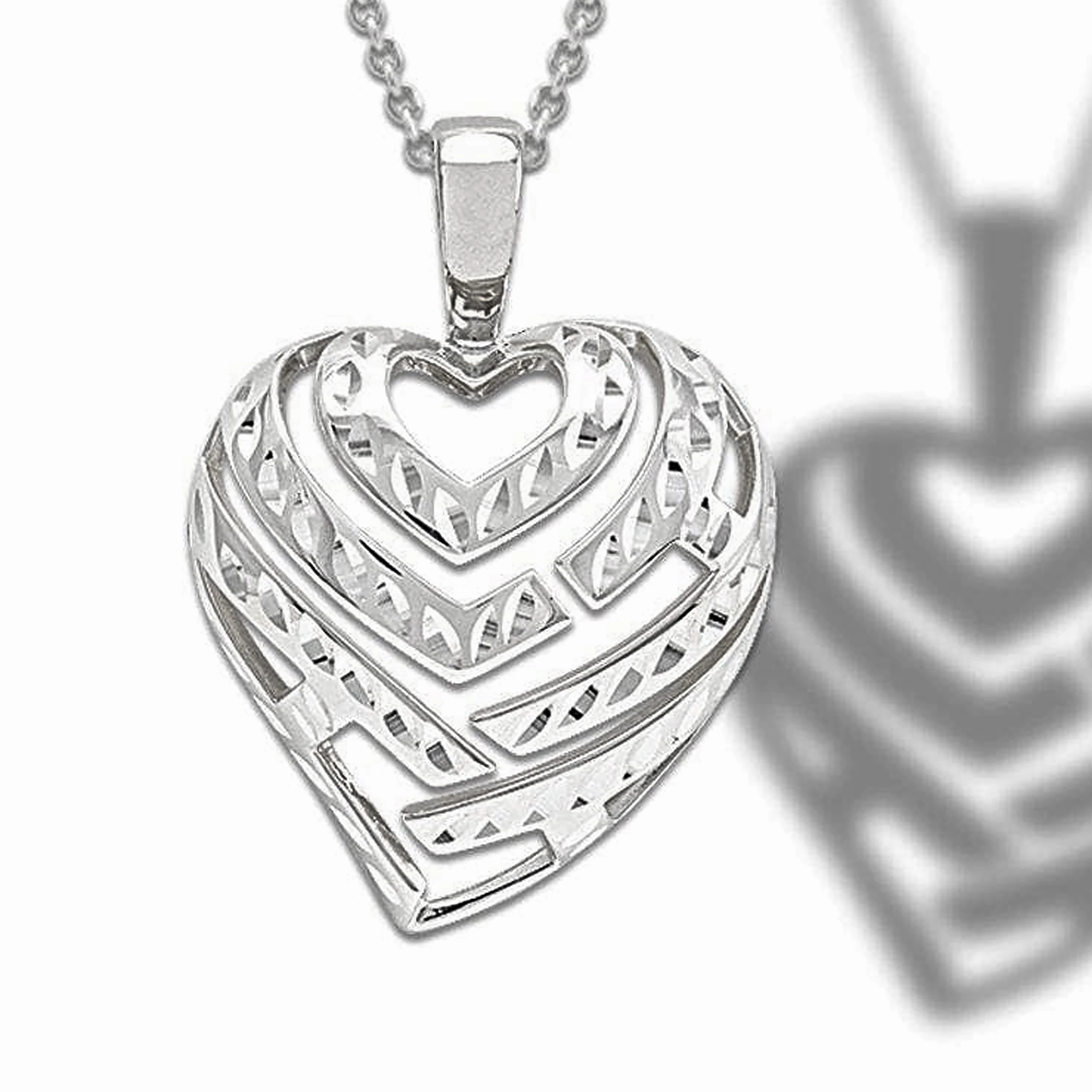 Charming Radiance 24" Adjustable Aloha Heart Necklace in Sterling Silver - 30mm