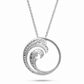24" Adjustable Nalu Pendant Necklace in Sterling Silver - 24mm Classic Lines