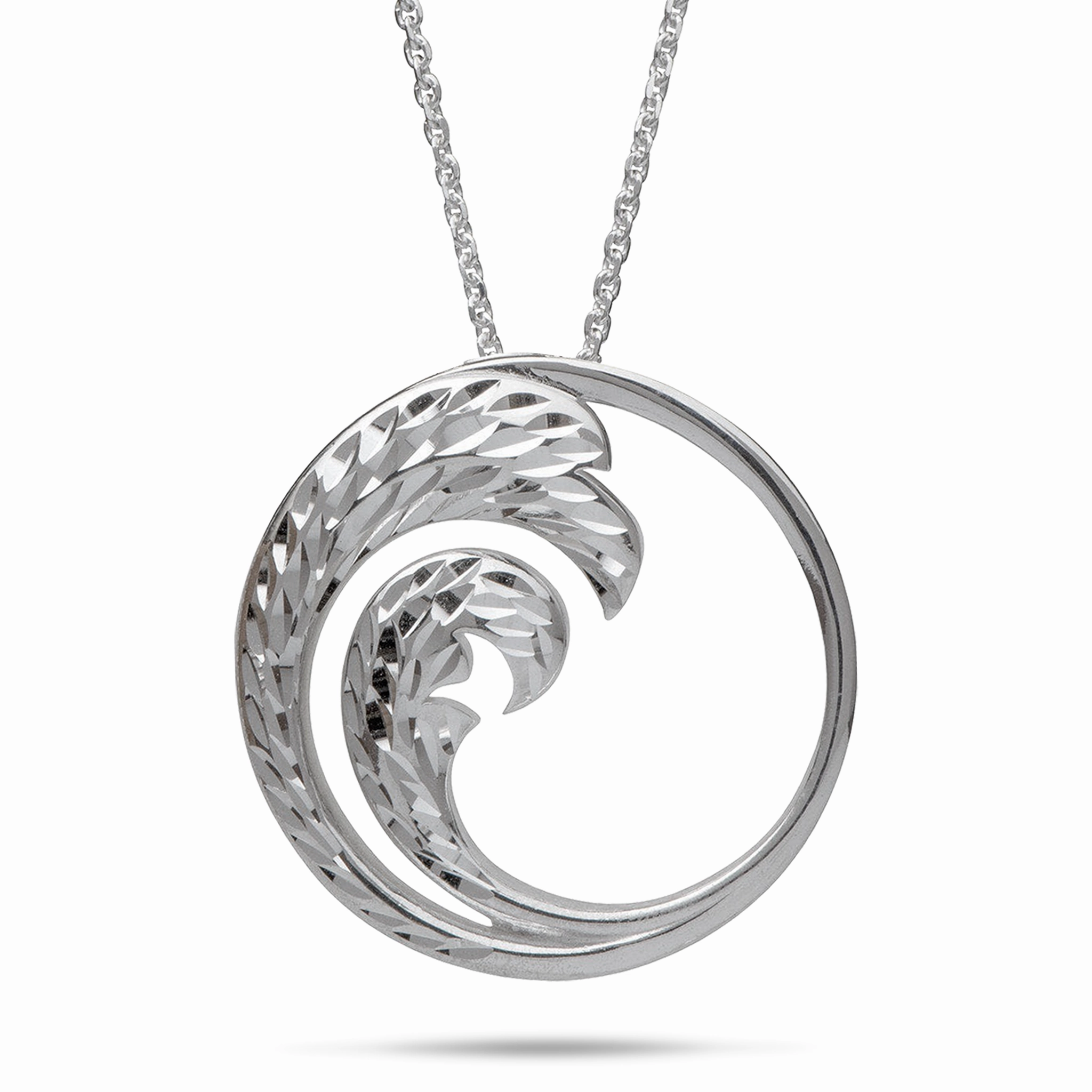 24" Adjustable Nalu Pendant Necklace in Sterling Silver - 30mm Stylish Sparkle