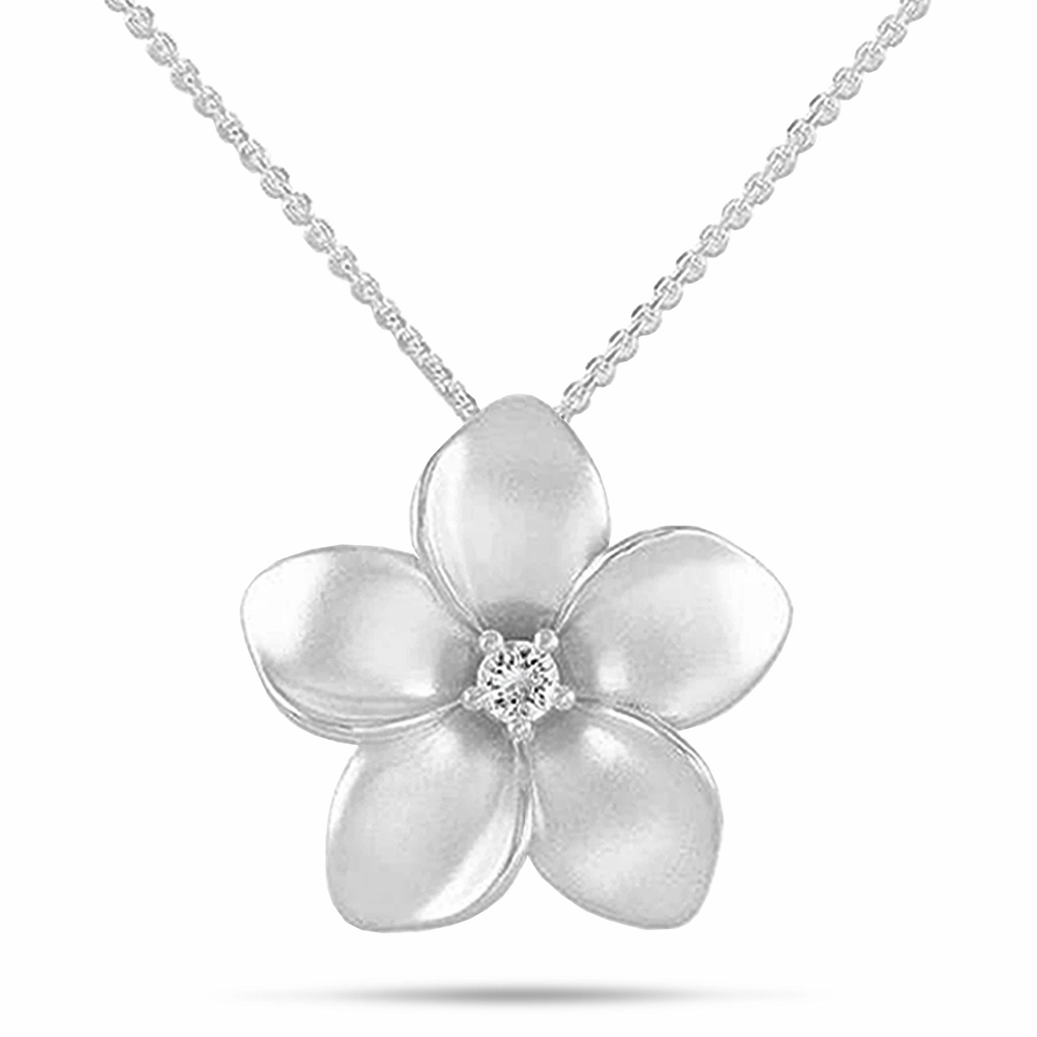 24" Adjustable Plumeria White Sapphire Necklace in Sterling Silver - 28mm Subtle Spark Iconic Accent
