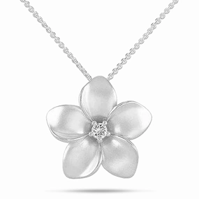 24" Adjustable Plumeria White Sapphire Necklace in Sterling Silver - 28mm Graceful Charm
